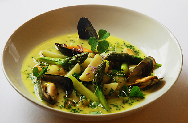 Comber Potato, Asparagus and Mussel Broth  Food NI - Our 